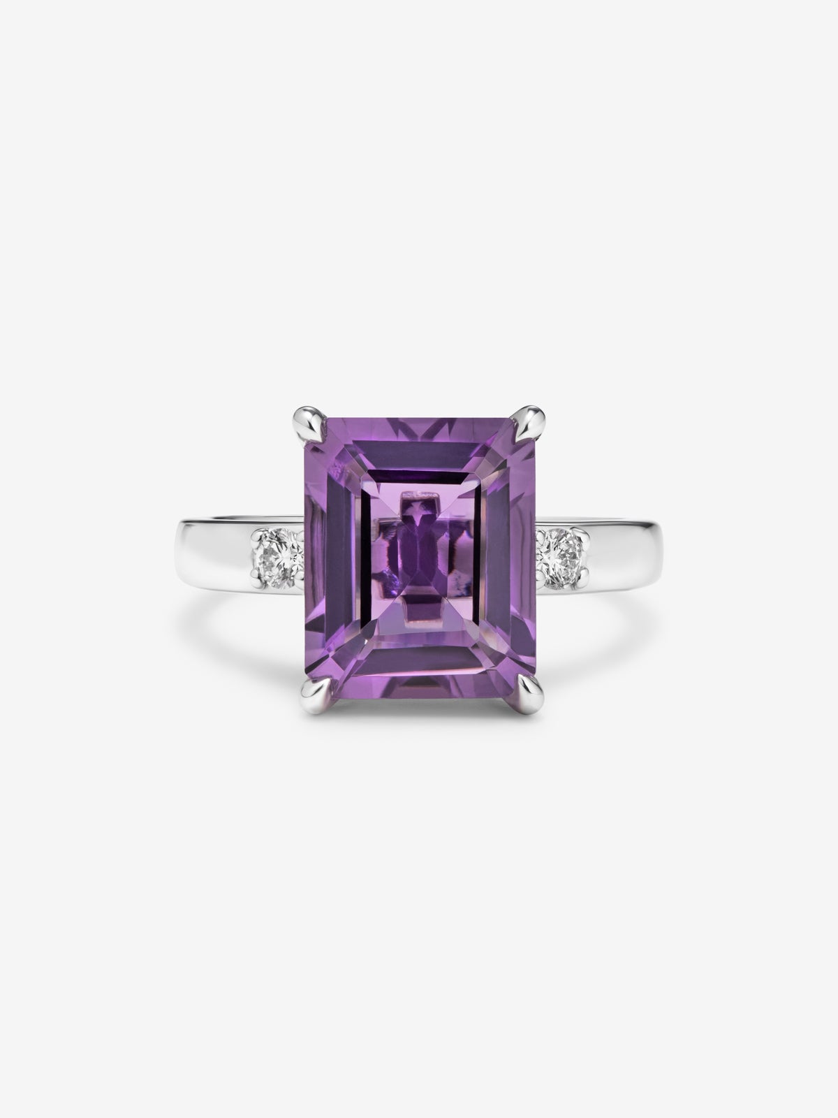 Silver ring with purple amethyst and diamonds