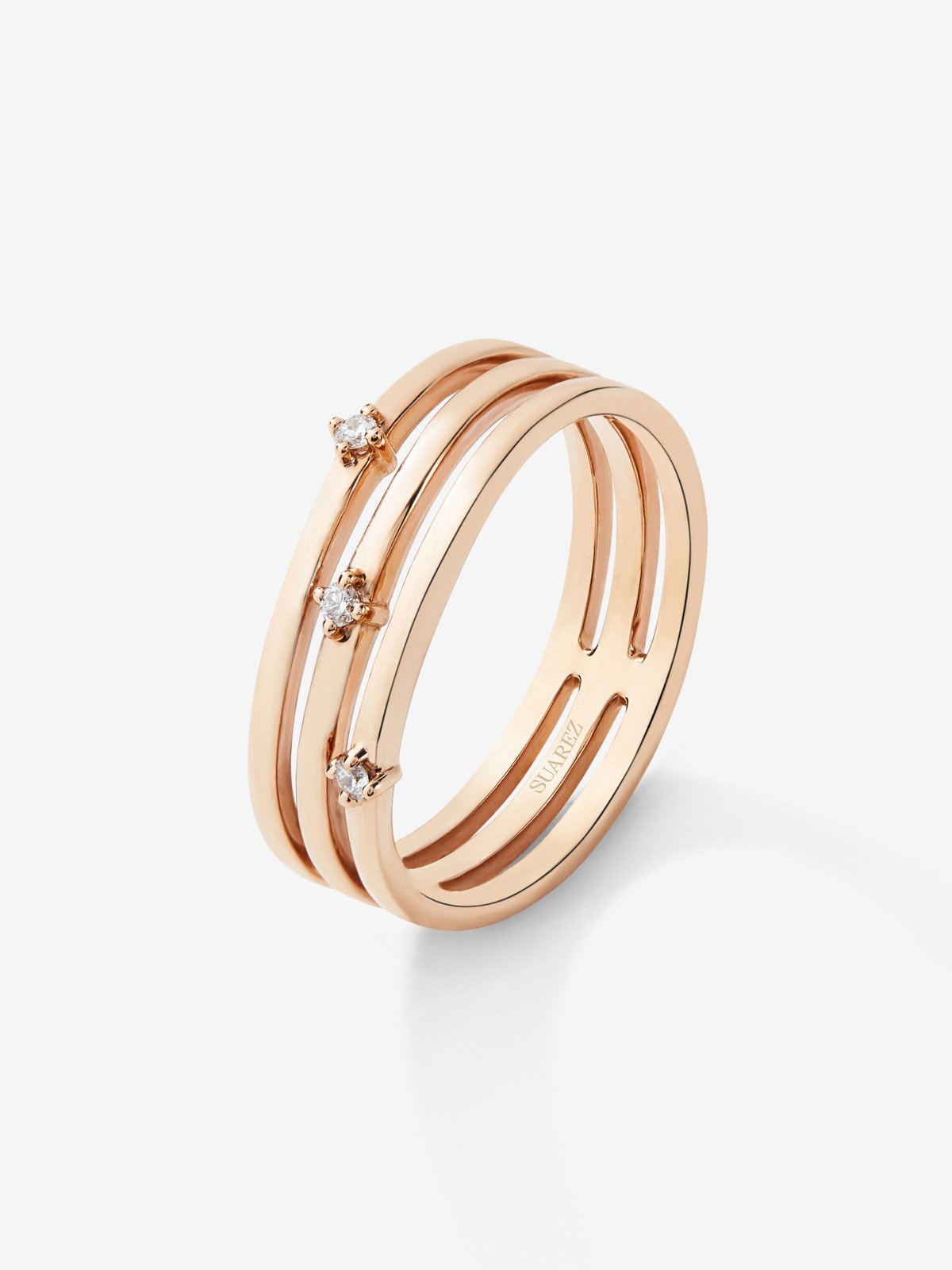 18K Rose Gold Triple Arm Ring with Diamonds