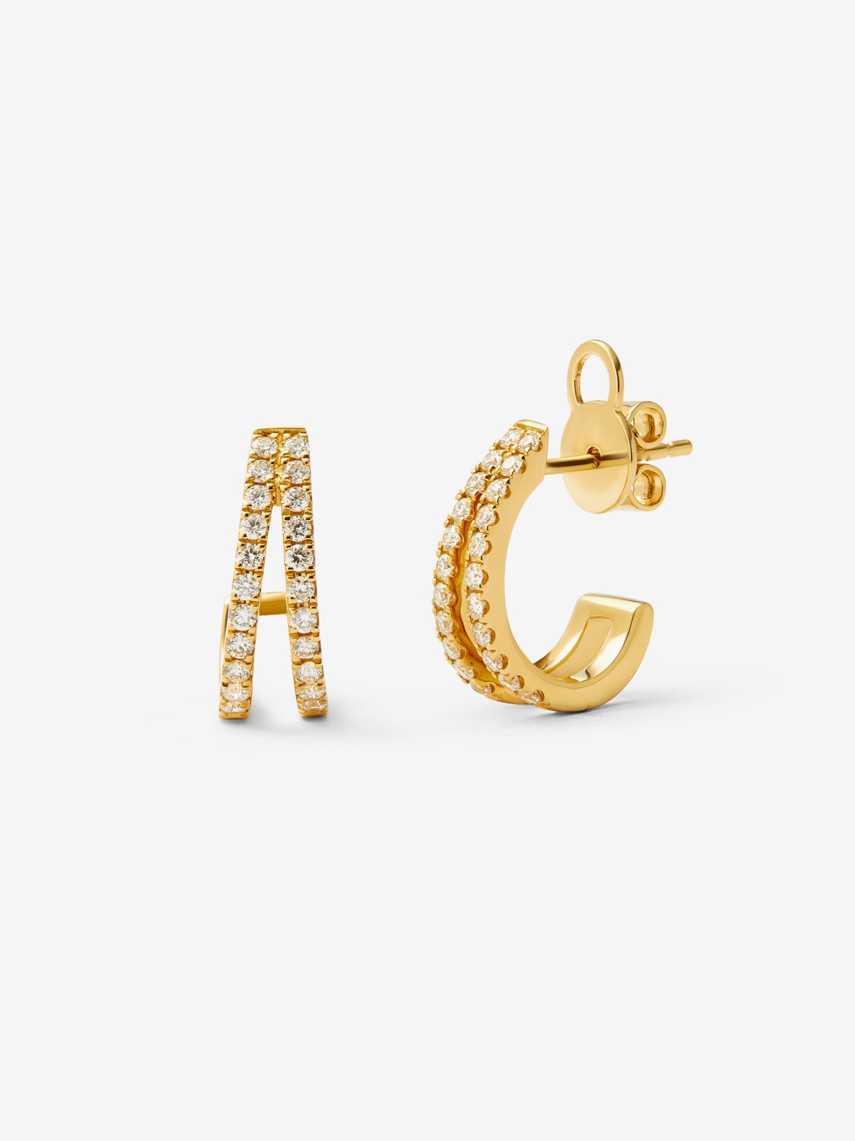 Pendientes de aro dobles de oro amarillo de 18K con 44 diamantes en talla brillante