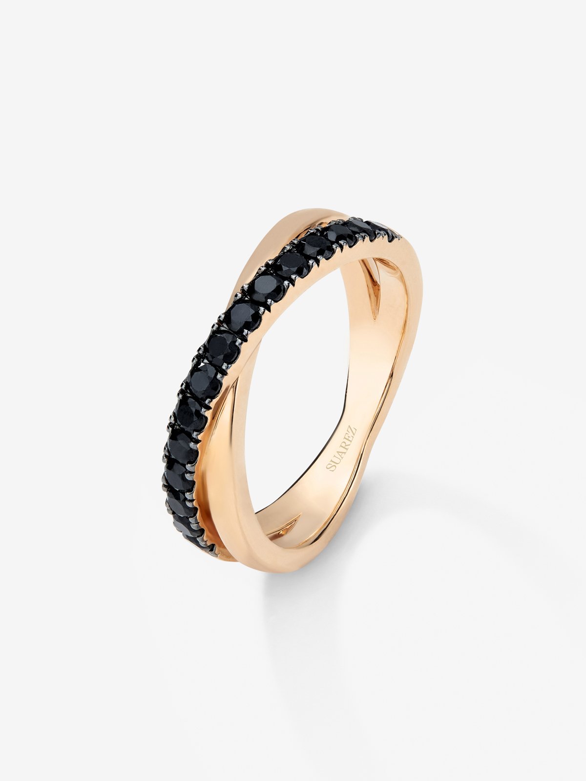 18K rose gold cross ring with 15 brilliant-cut black spinels