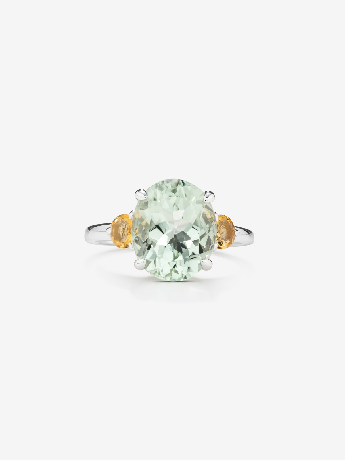 925 Silver Tieinillo Ring with Oval Green Amatista of 4.55 CTS and Citrin Quarters in Blind Size of 0.46 CTS