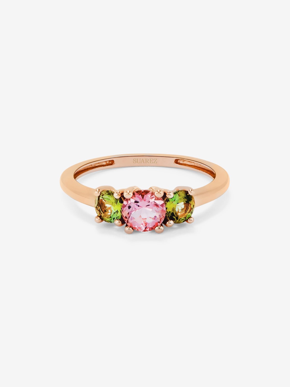 18K rose gold triple ring with 3 brilliant-cut multicolor tourmalines