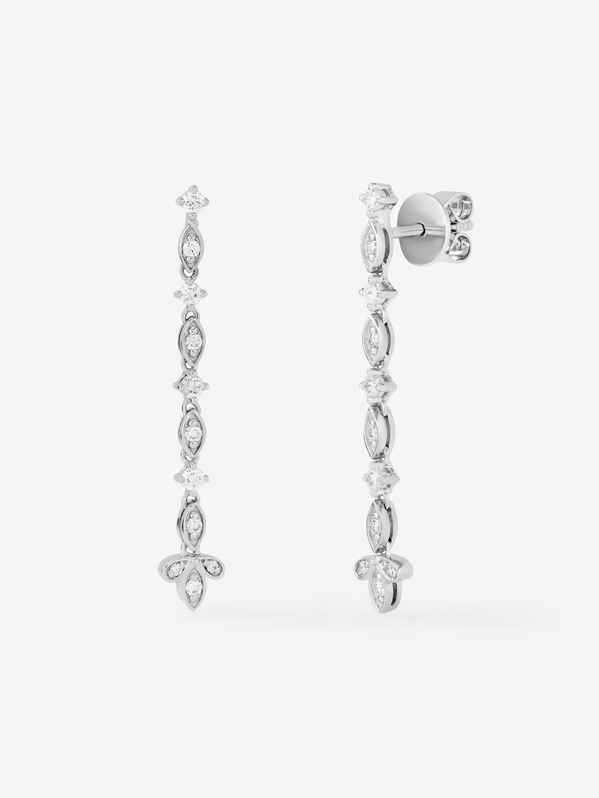 Pendientes colgante largo de oro blanco de 18K y diamante