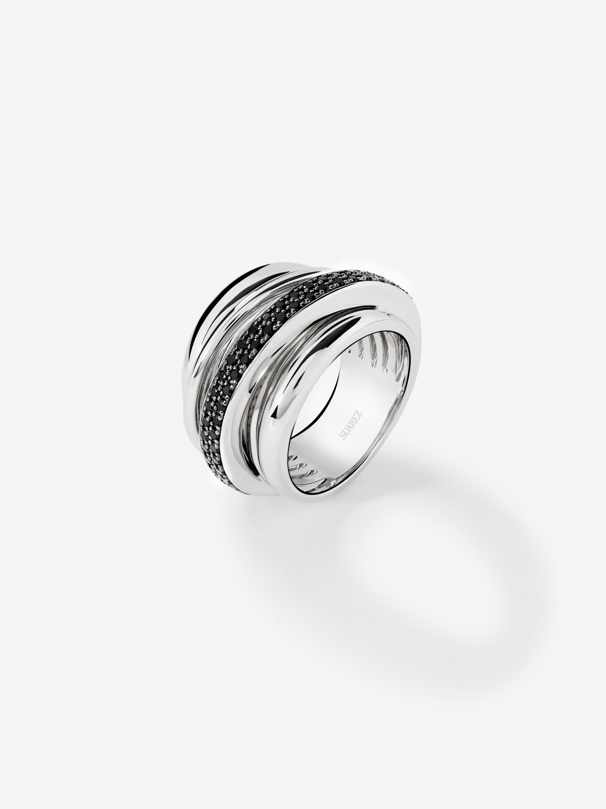 Wide multi-arm 925 silver ring with spinels