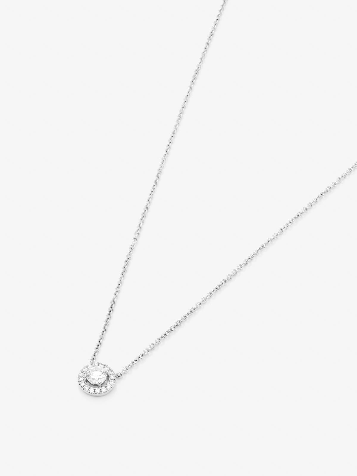 18K white gold chain pendant with solitary diamond and diamond urla