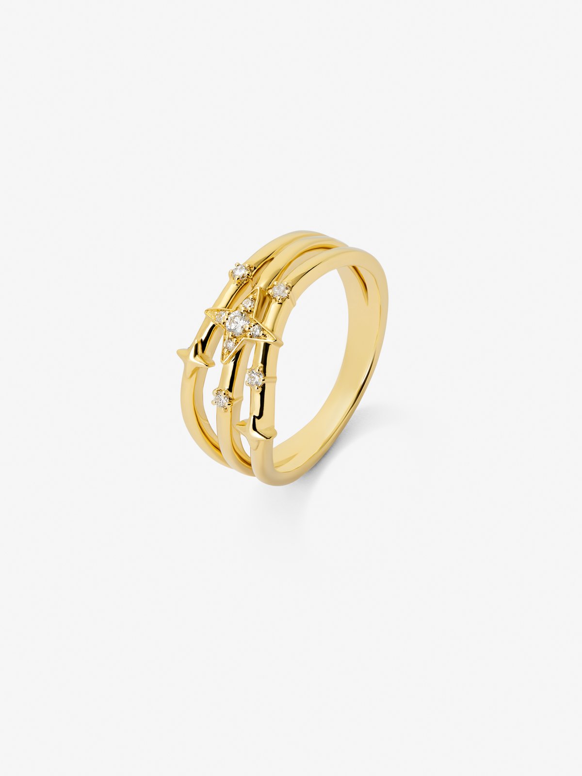 Anillo multibrazo de oro amarillo de 18K con 9 diamantes en talla brillante con un total de 0,08 cts