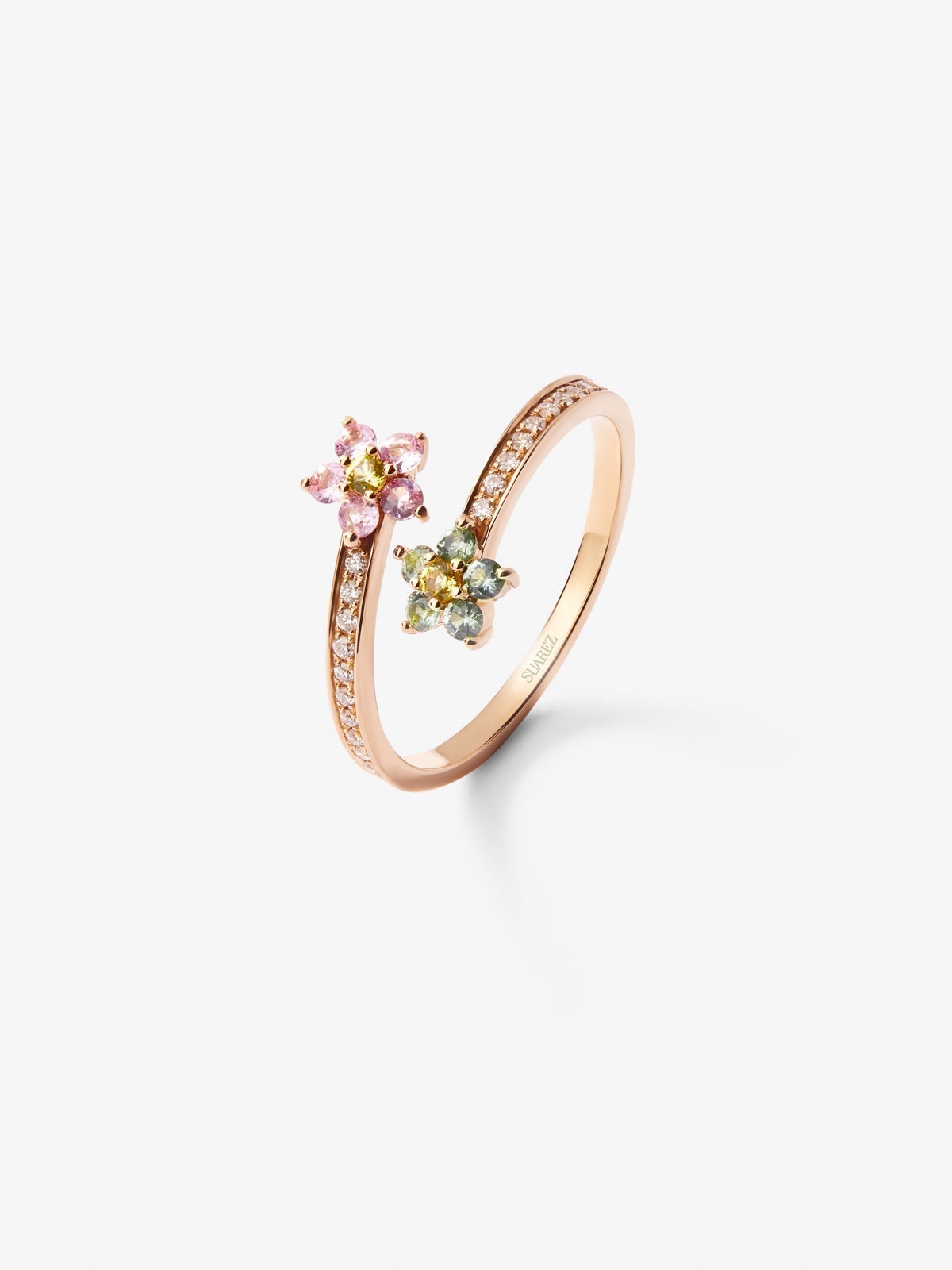 18K rose gold ring with 12 brilliant-cut multicolor sapphires with a total of 0.26 cts and 22 brilliant-cut diamonds with a total of 0.1 cts