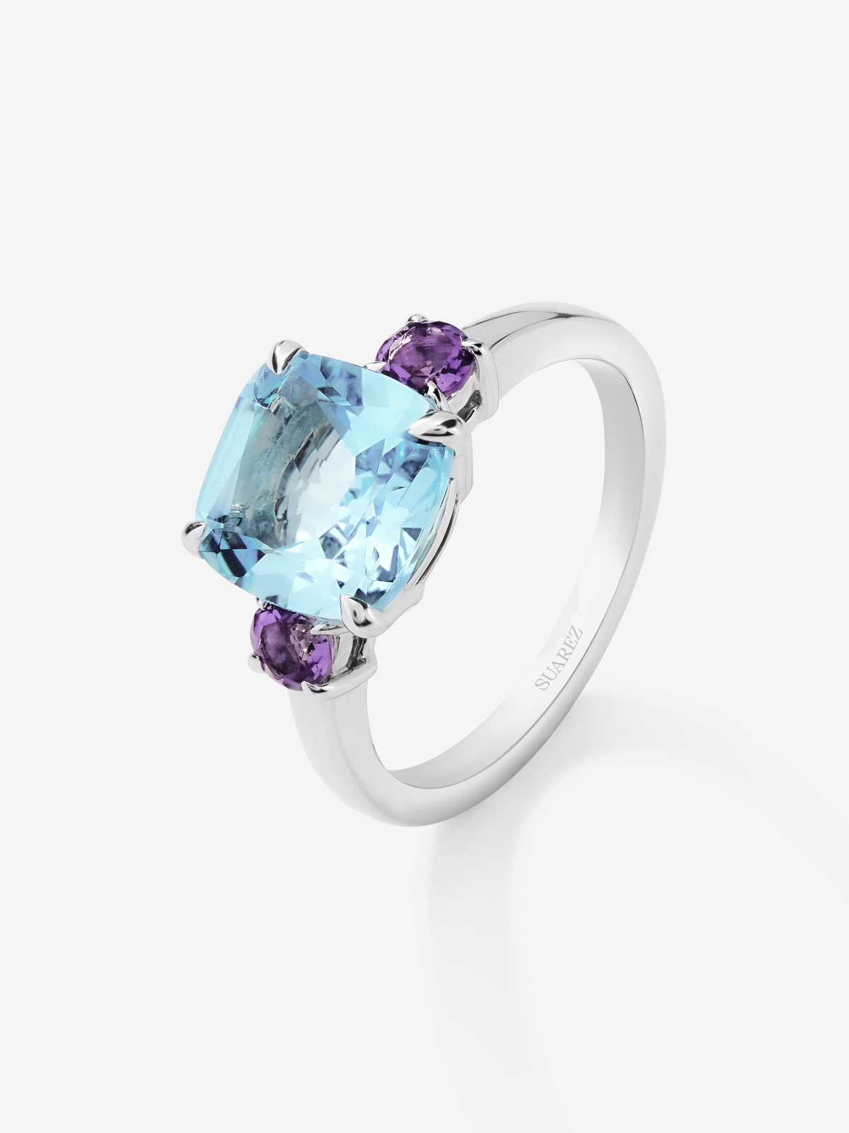 Triplet ring made of 925 silver with topaz and amethyst