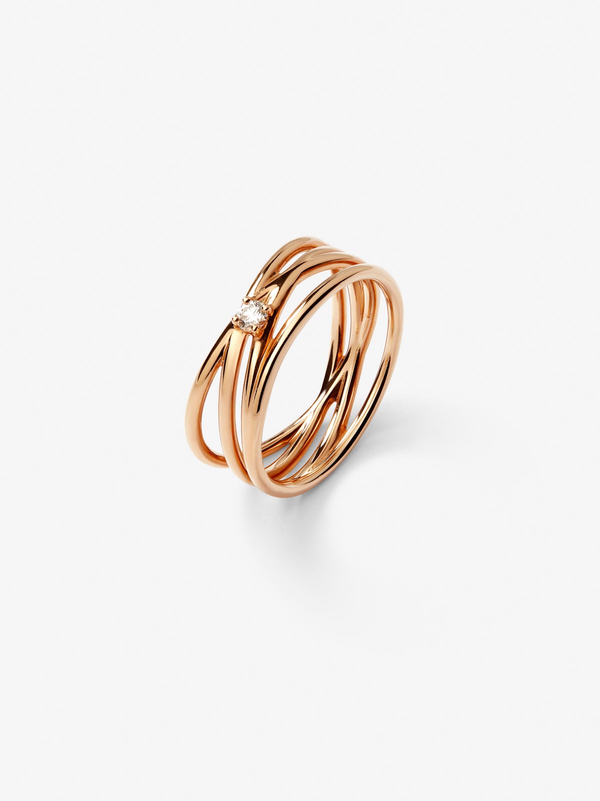 18K rose gold multibrazo ring with white diamond in bright size