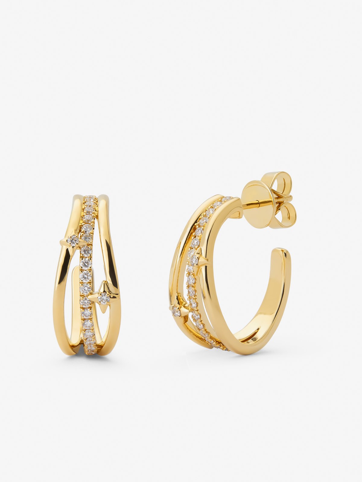 18K yellow gold hoop earrings with 40 brilliant-cut diamonds with a total of 0.37 cts