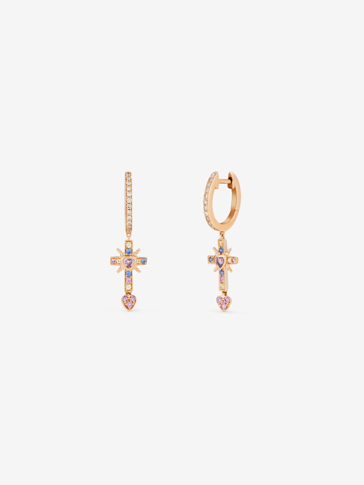 Pendientes de aro con colgante de oro rosa de 18K con zafiro y diamante