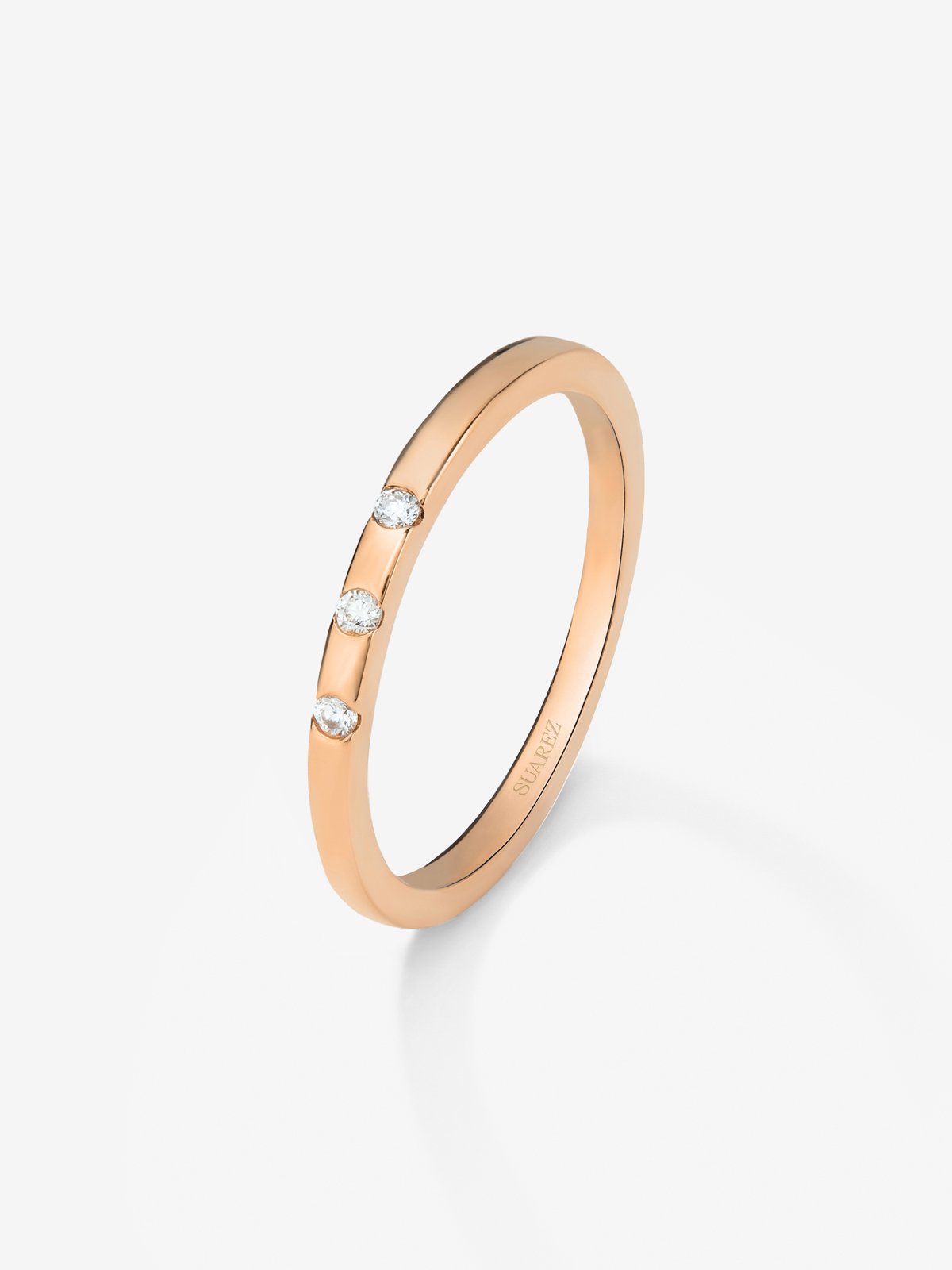 18K rose gold ring with 3 brilliant-cut diamonds with a total of 1.4 cts