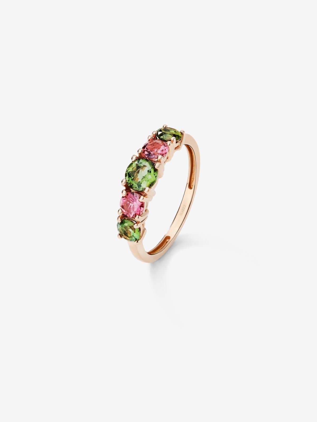 18K rose gold cinquillo ring with 5 brilliant-cut multicolor tourmalines