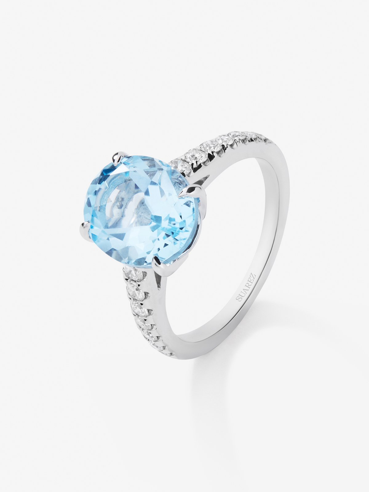 18K yellow gold ring with blue Sky Topacio in 3.8 cts and diamonds in bright size