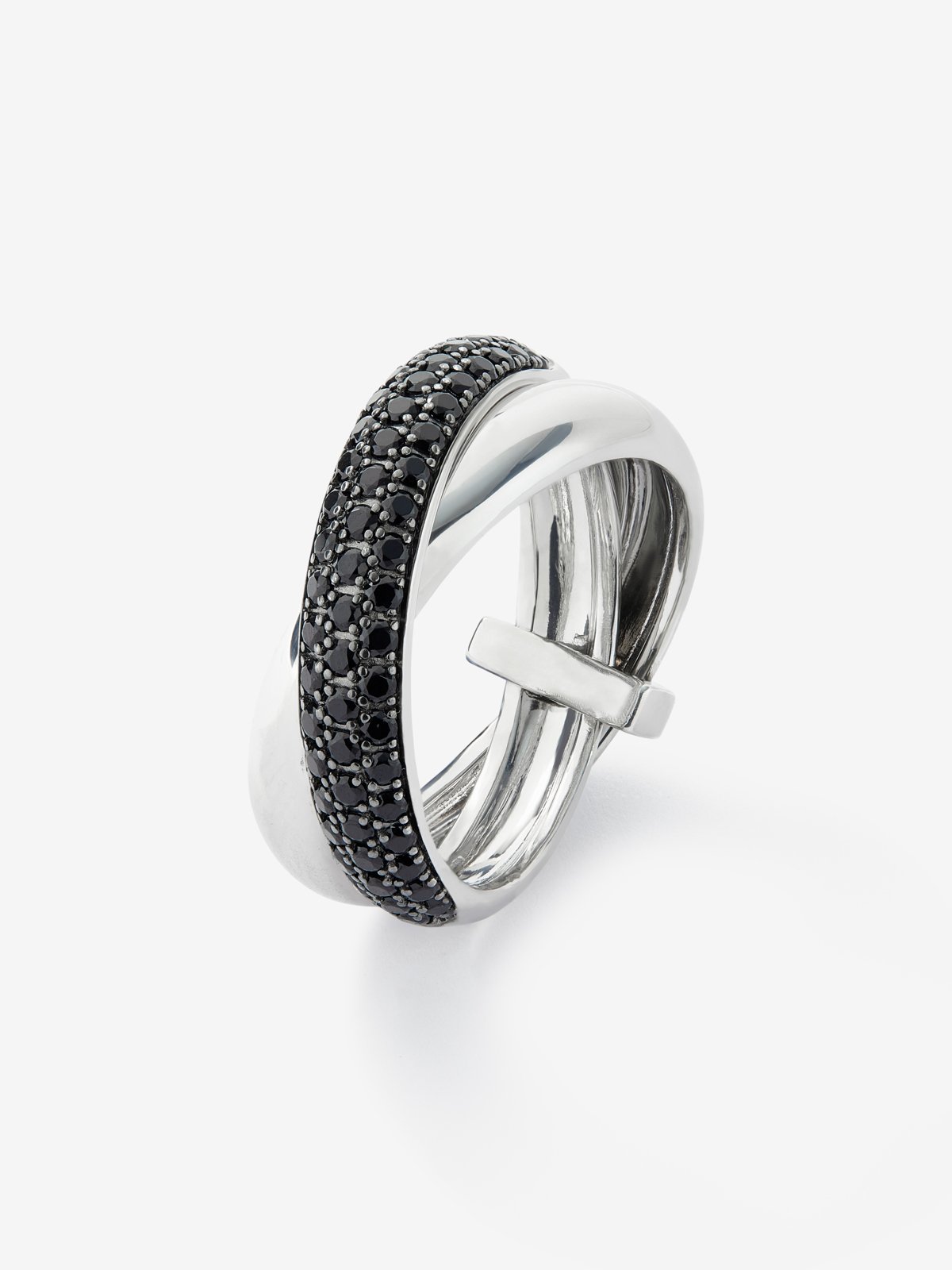 925 silver ring with paved black spinels in brilliant cut