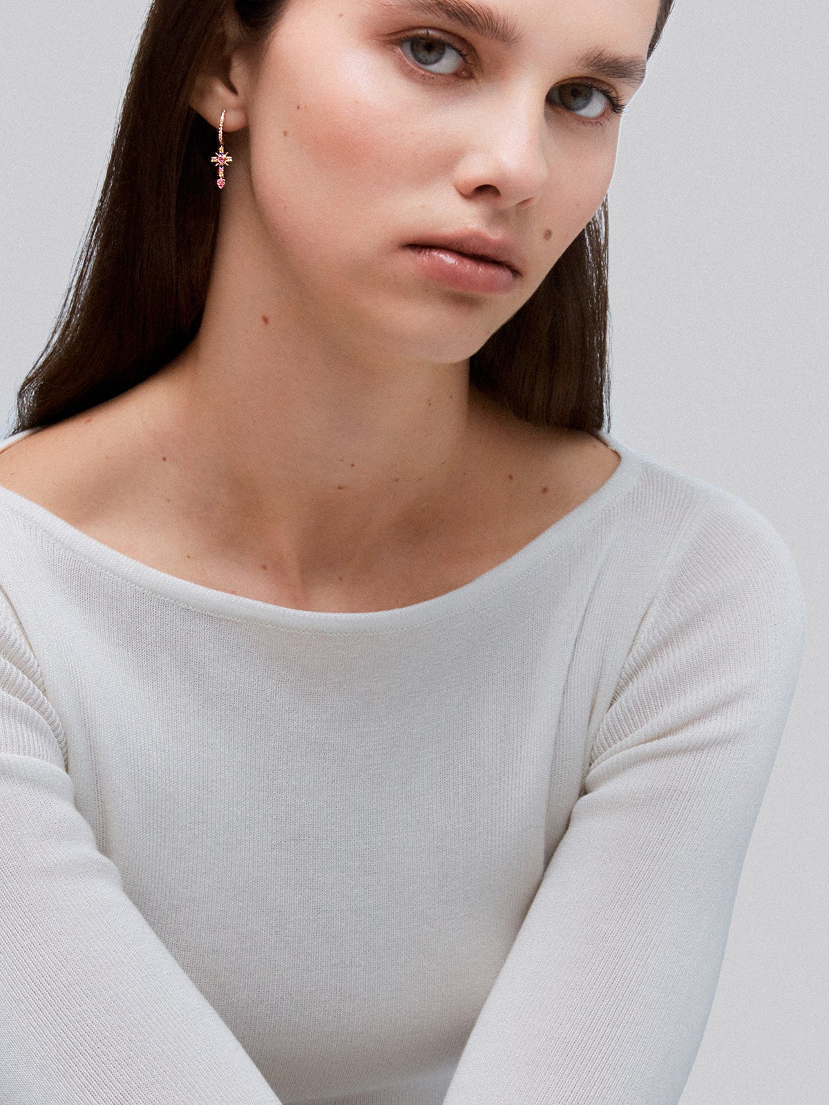 18K Rose Gold Hoop Earrings with Sapphire and Diamond Pendant