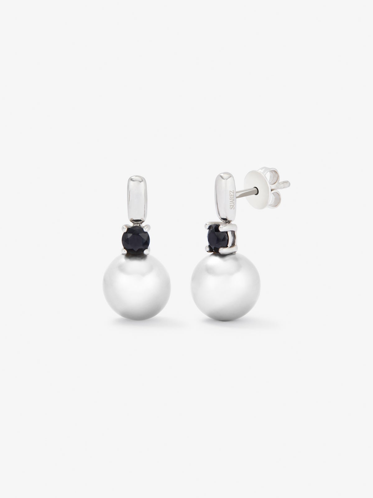 925 silver earrings with black spinels and 8.5mm Akoya pearls