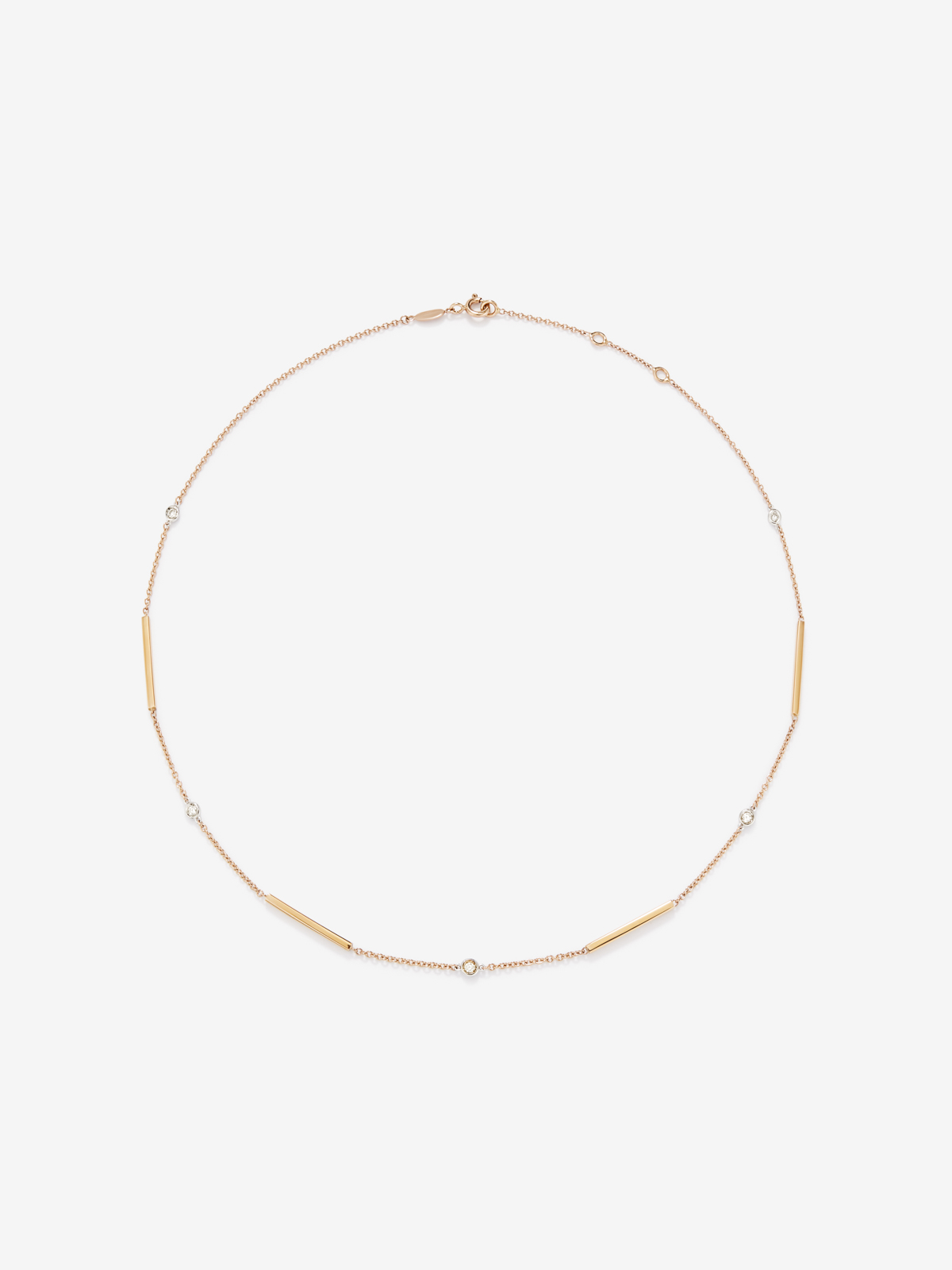 Choker necklace with 18K rose gold bars and diamonds
