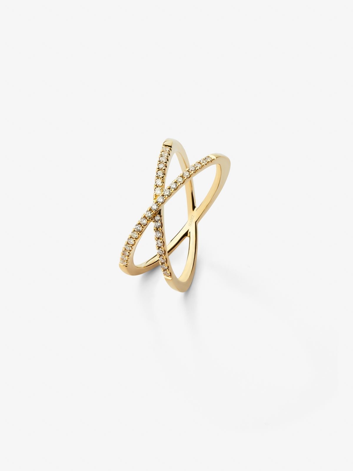 18K yellow gold cross ring with 33 brilliant-cut diamonds with a total of 0.2 cts