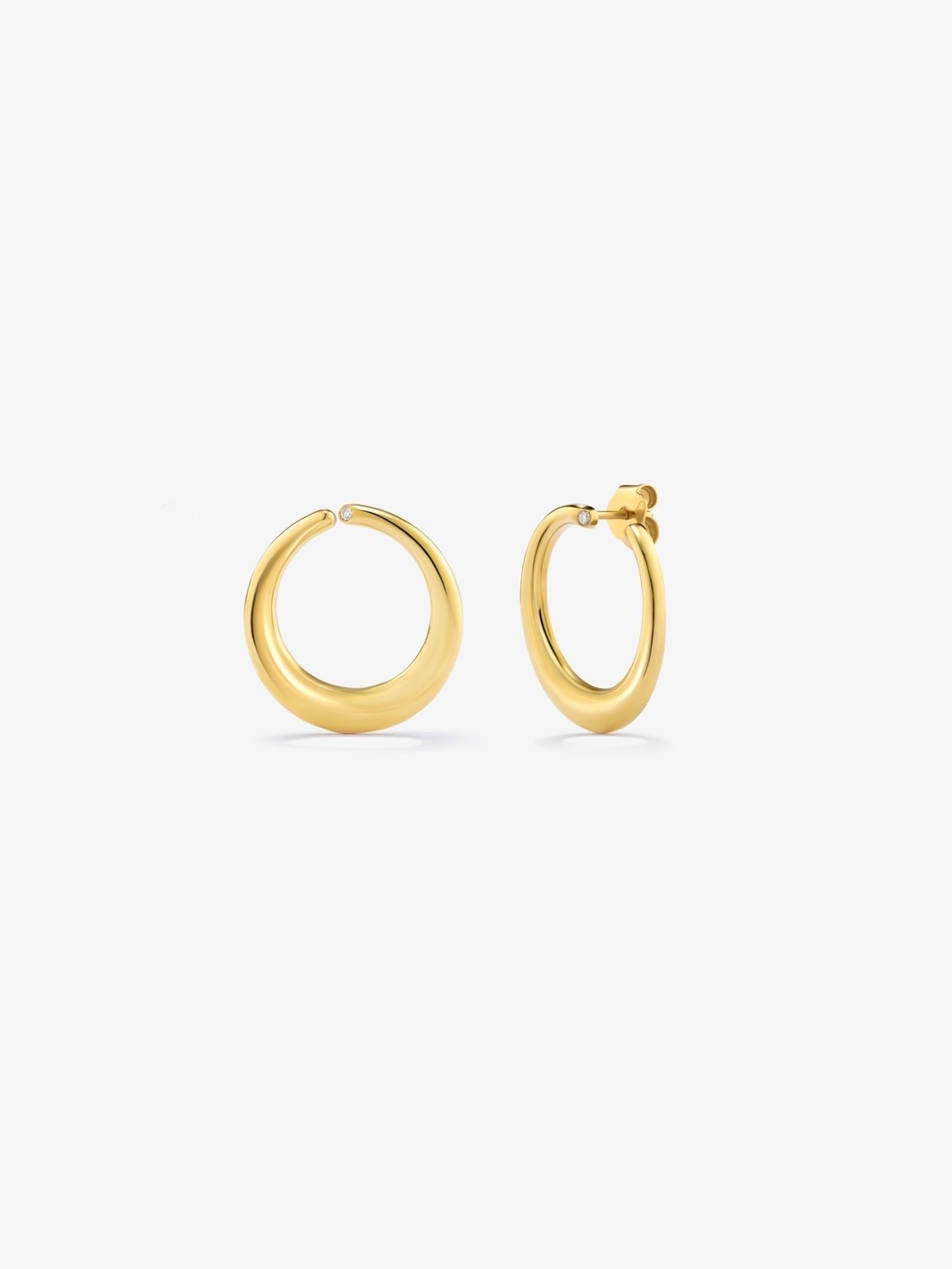 Pendientes aro liso mediano de oro amarillo de 18K con diamante