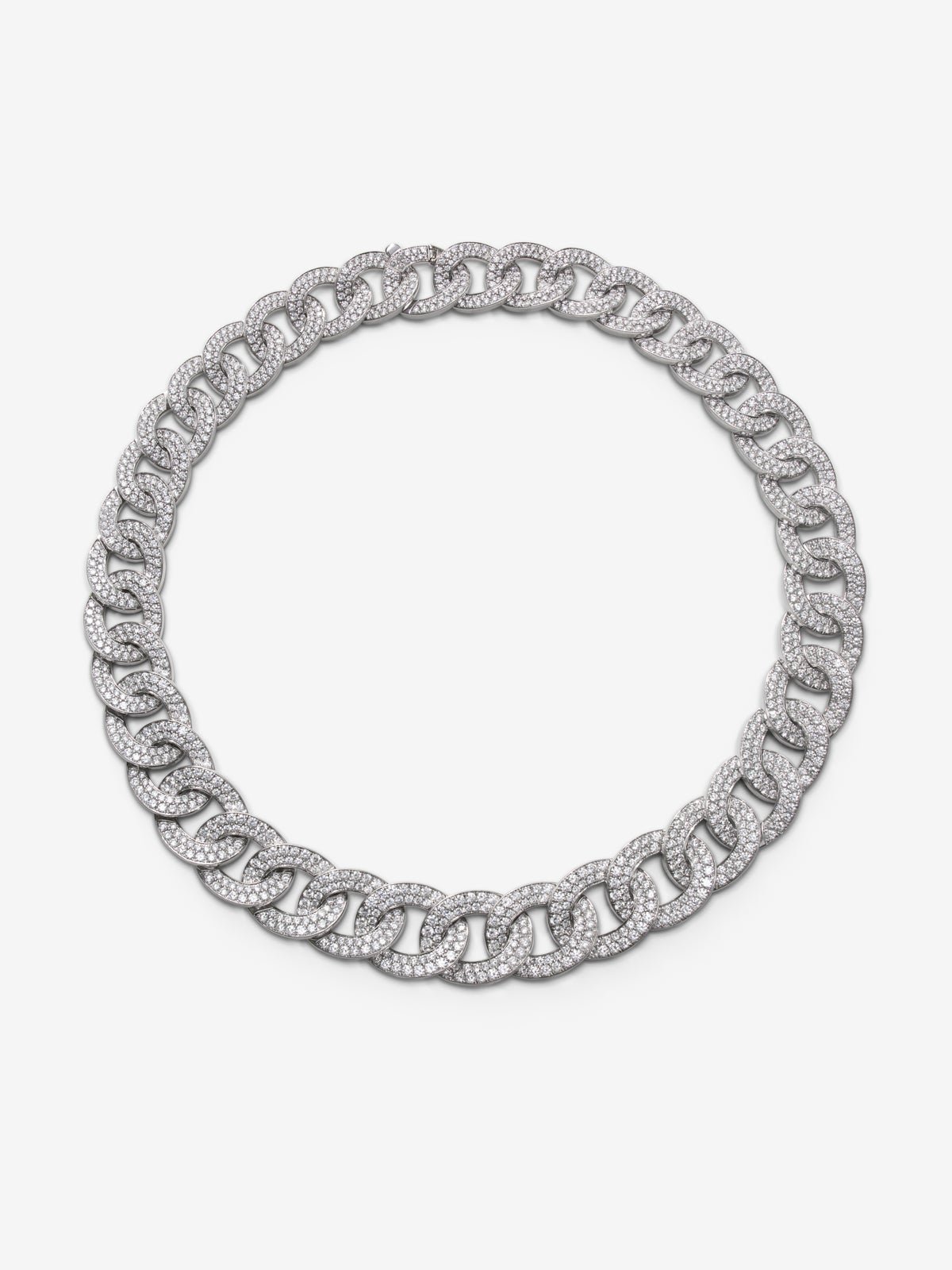 Bearded link necklace in 18K white gold and brilliant-cut diamonds with a total of 33.44 cts