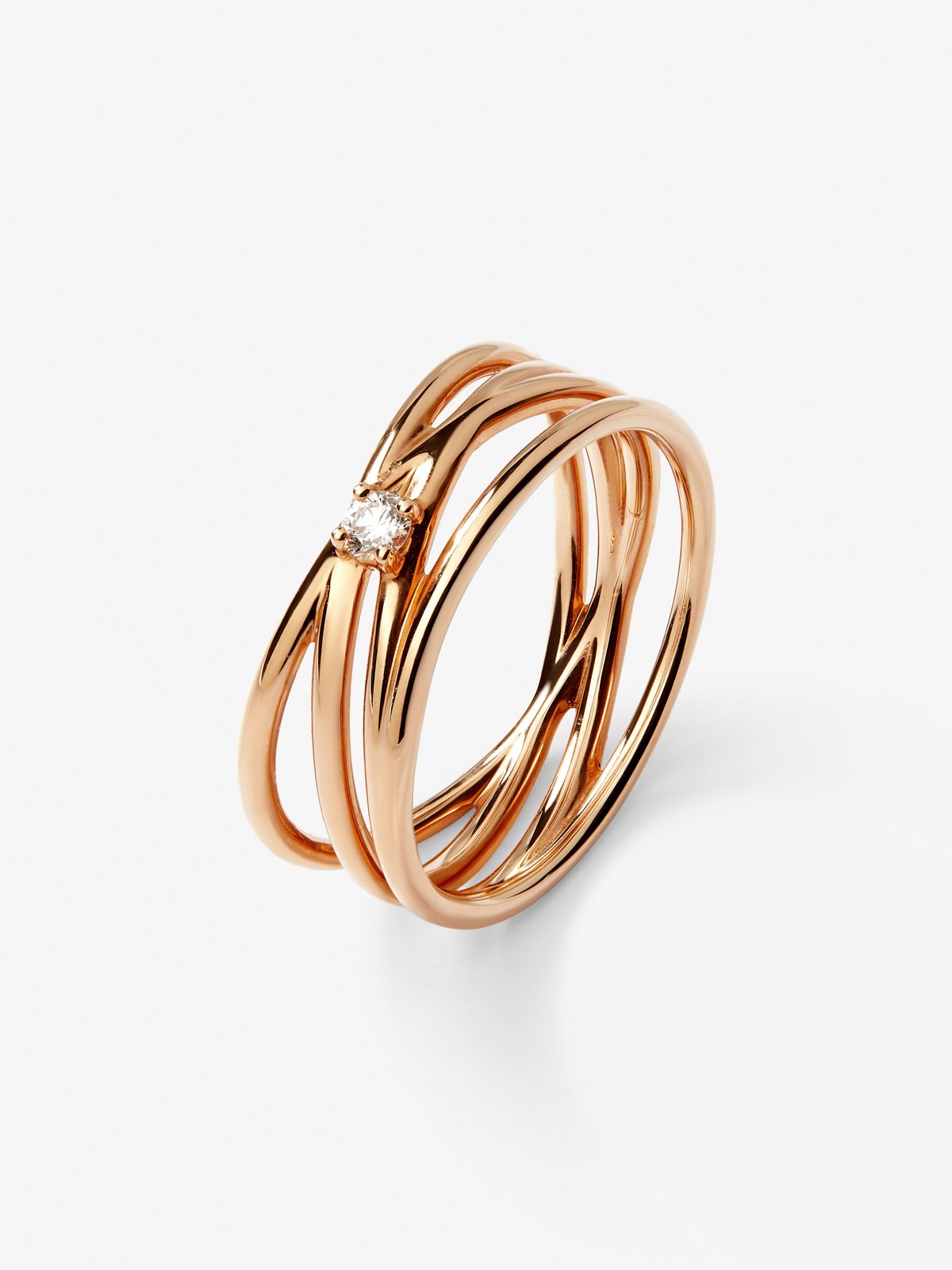 Anillo multibrazo de oro rosa de 18K con diamante blanco en talla brillante
