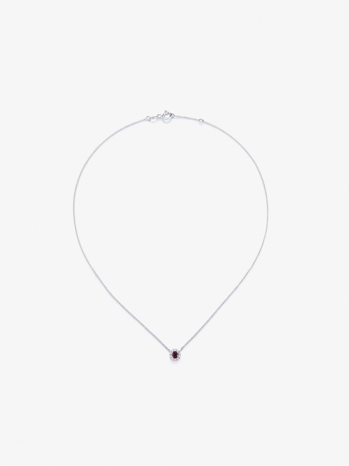 18K white gold pendant with 0.24 ct brilliant-cut ruby ​​and 0.06 ct brilliant-cut diamonds