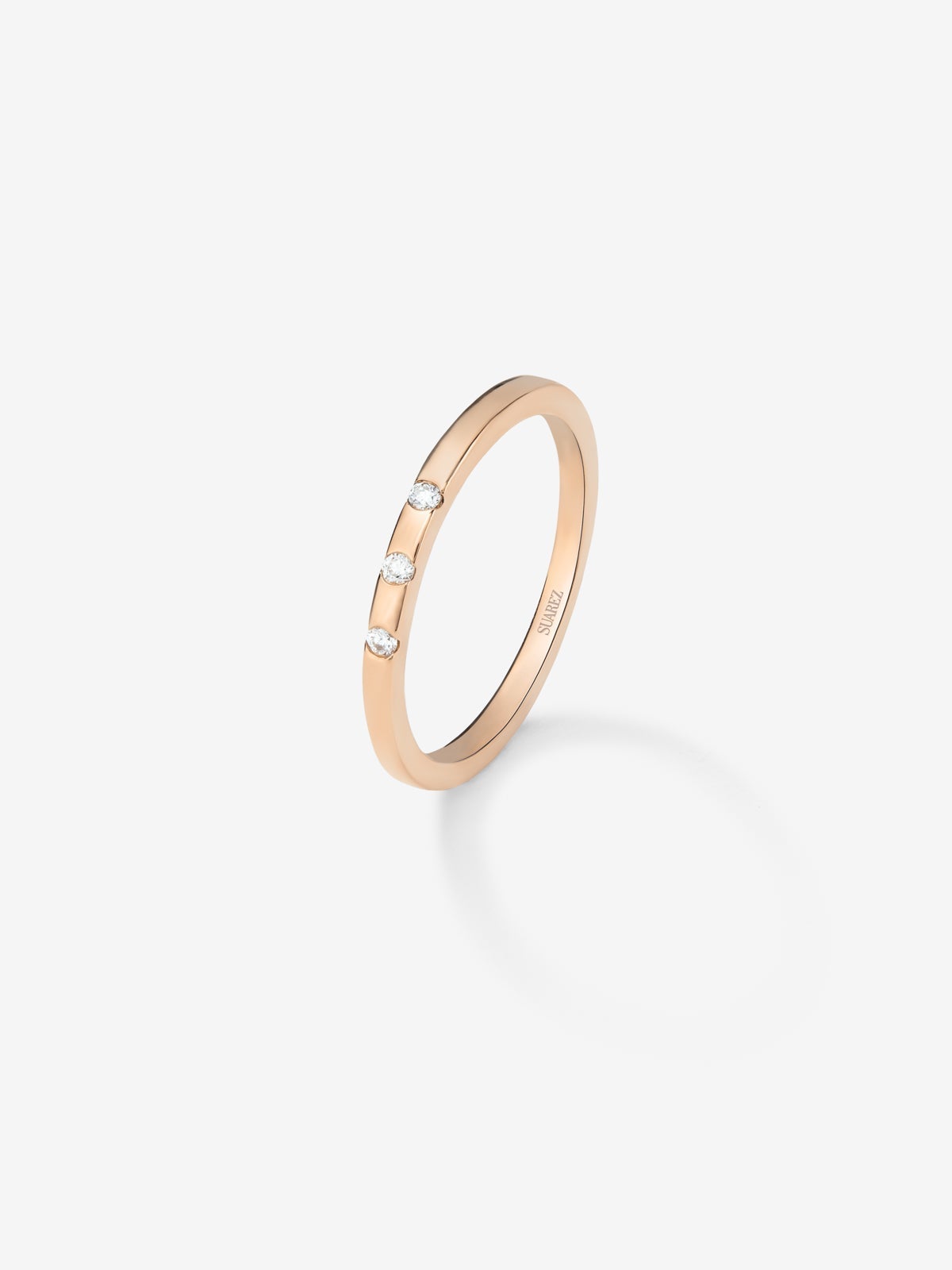 18K rose gold thin band ring with diamonds