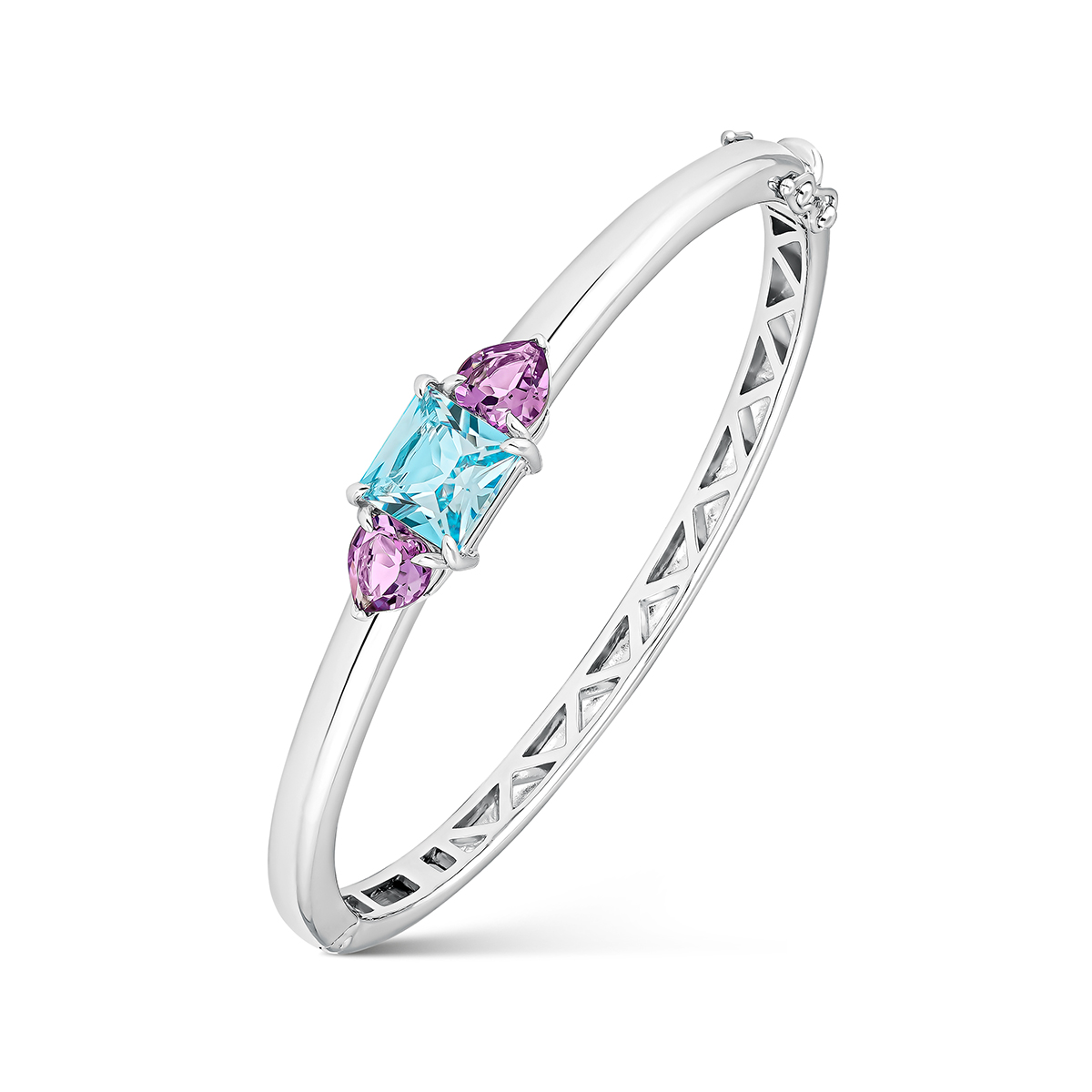 Pulsera rígida de plata 925 con topacio y amatistas