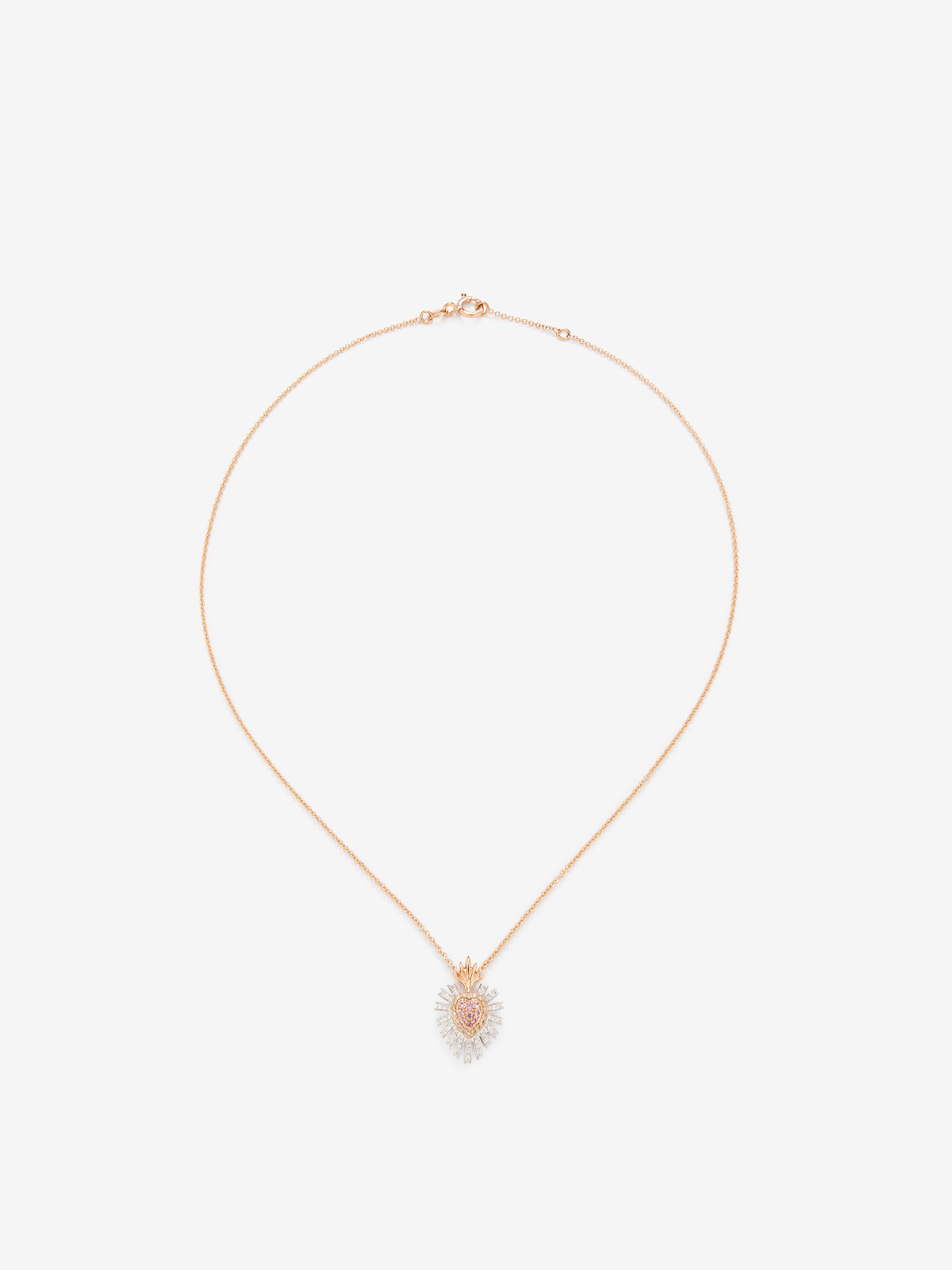 18K Rose Gold Heart Pendant Chain with Sapphire and Diamond