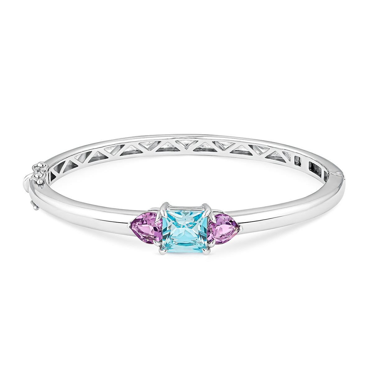 Pulsera rígida de plata 925 con topacio y amatistas