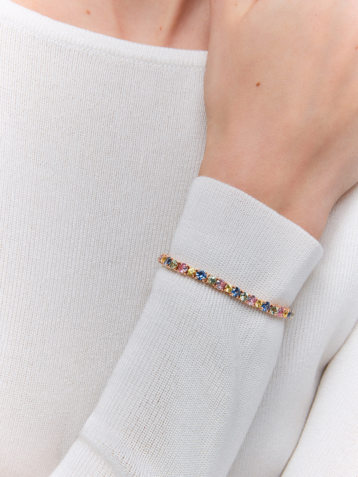 18K Rose Gold Riviere Bracelet with Multicolored Sapphire