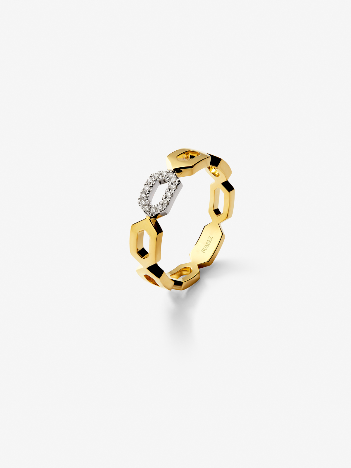 18K yellow gold ring with white diamonds of 0.06 cts