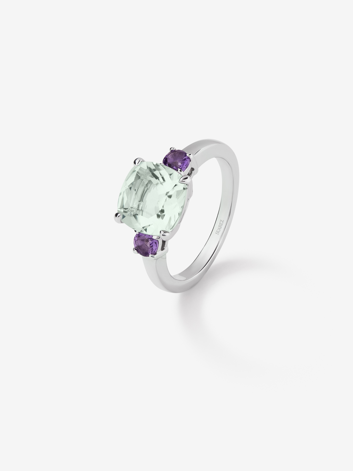 925 Silver Trio Ring with Green and Purple Amethyst