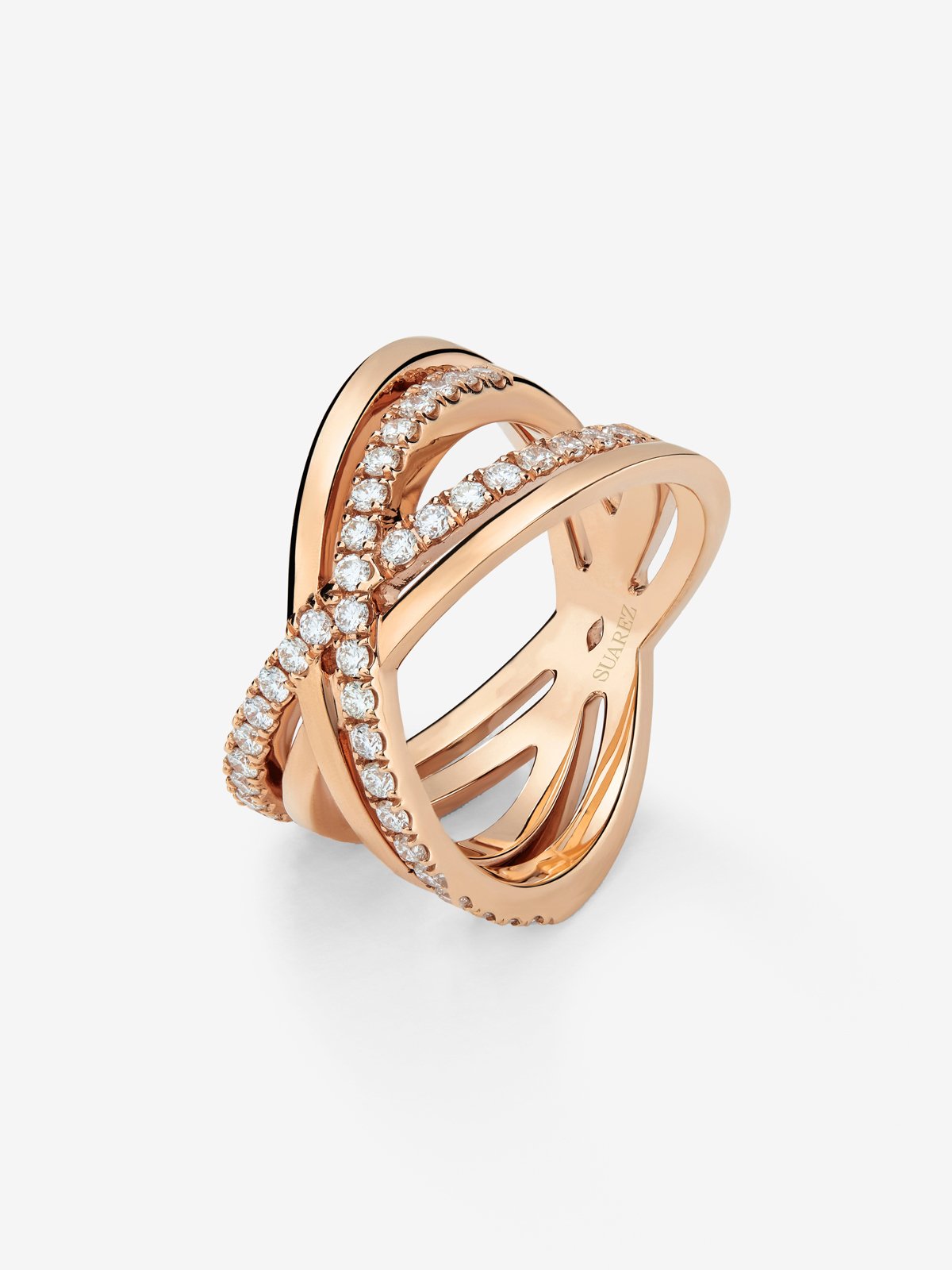 18K rose gold cross ring with 40 brilliant-cut diamonds with a total of 0.56 cts