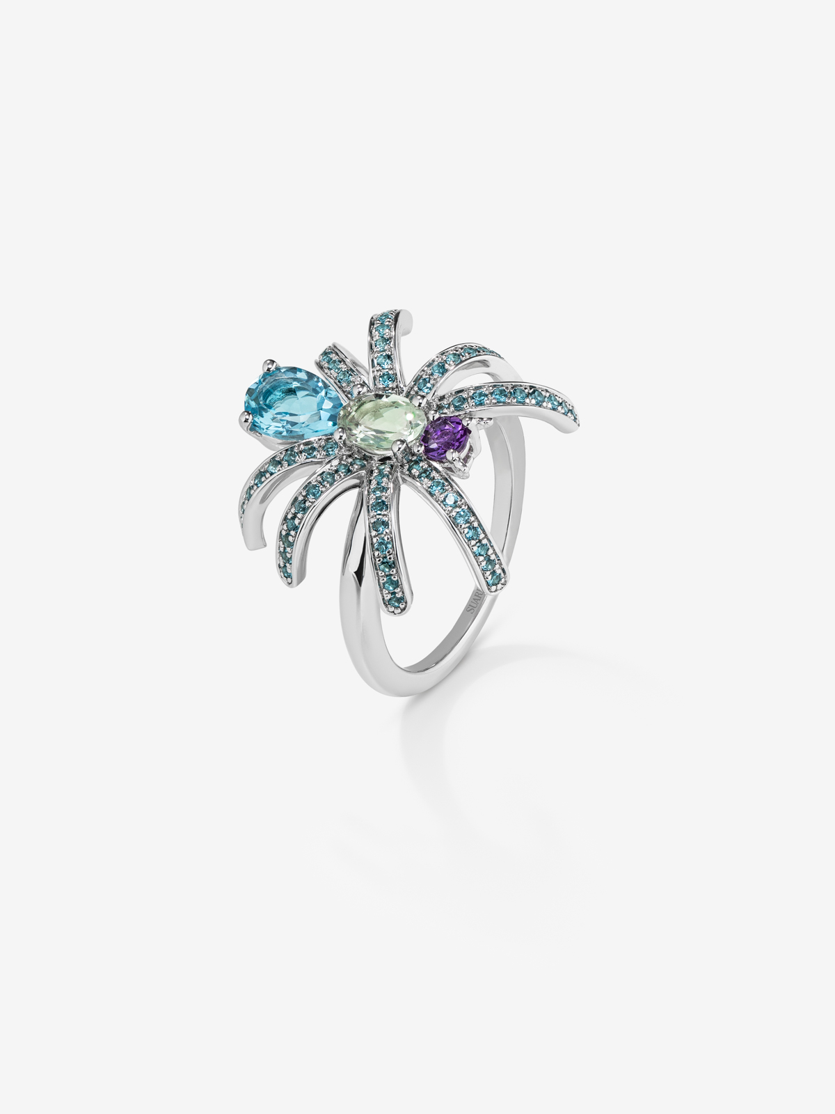 Silver Spider Ring with Topacios and amethyst
