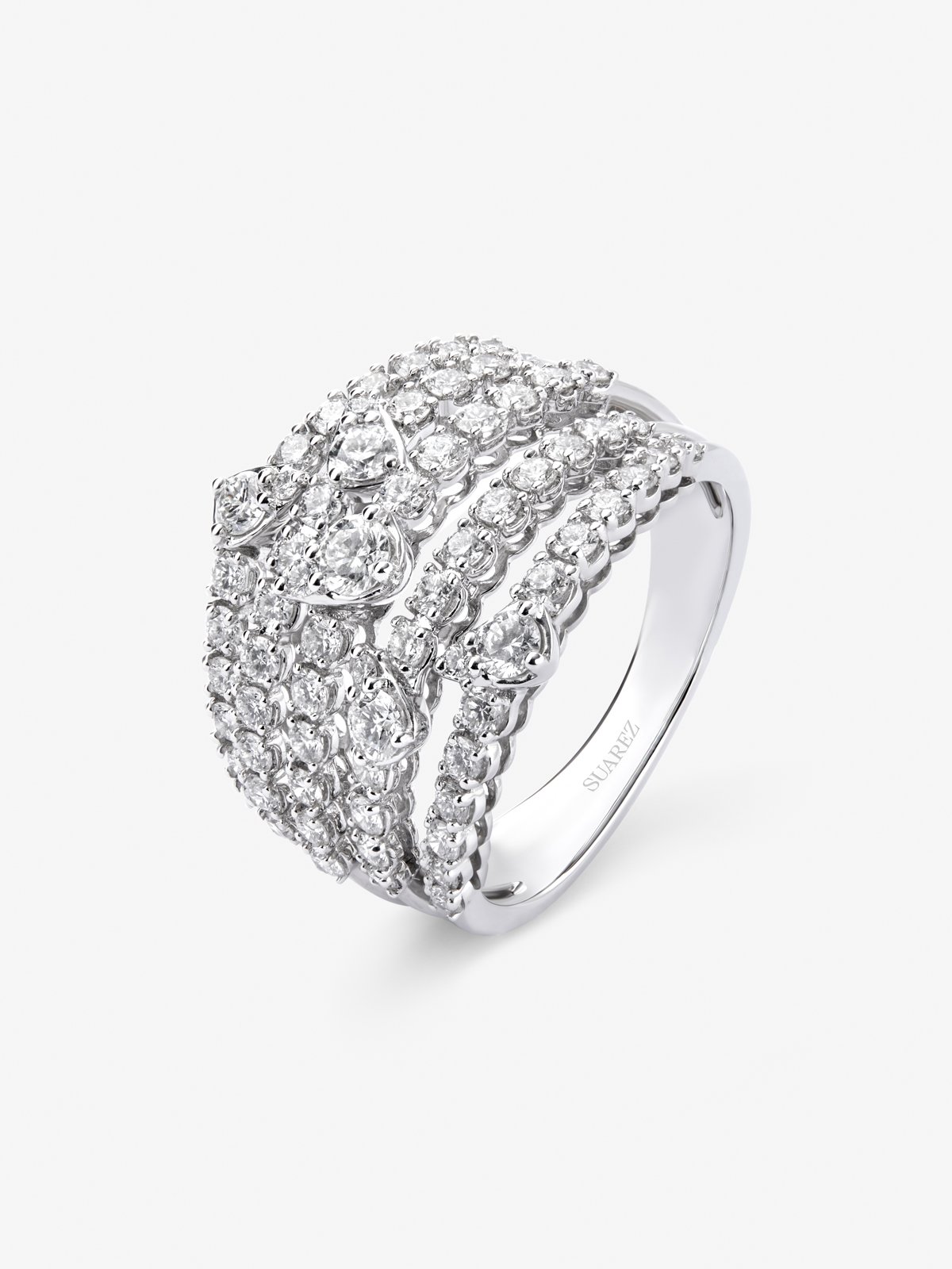 18K white gold multi-arm ring with 70 brilliant-cut diamonds with a total of 1.43 cts