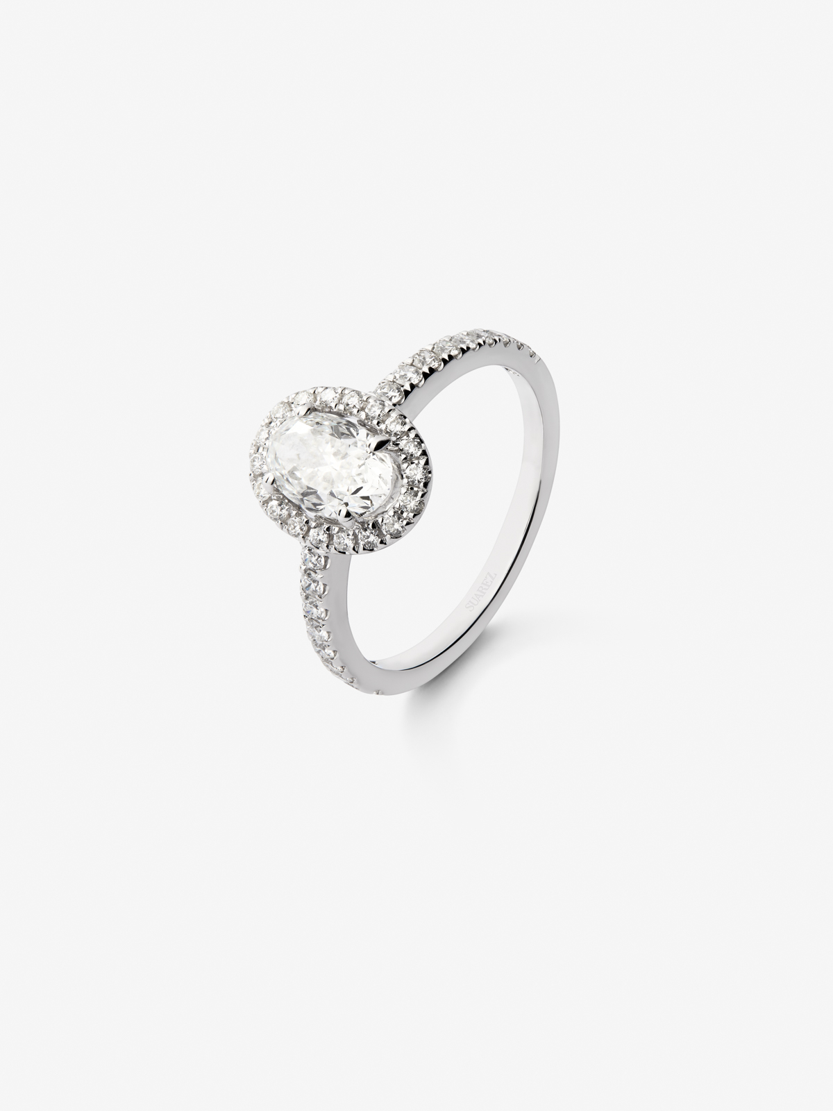 18K White Gold Ring with Oval White Diamonds of 1.01 CTS and Bright 0.35 CTS