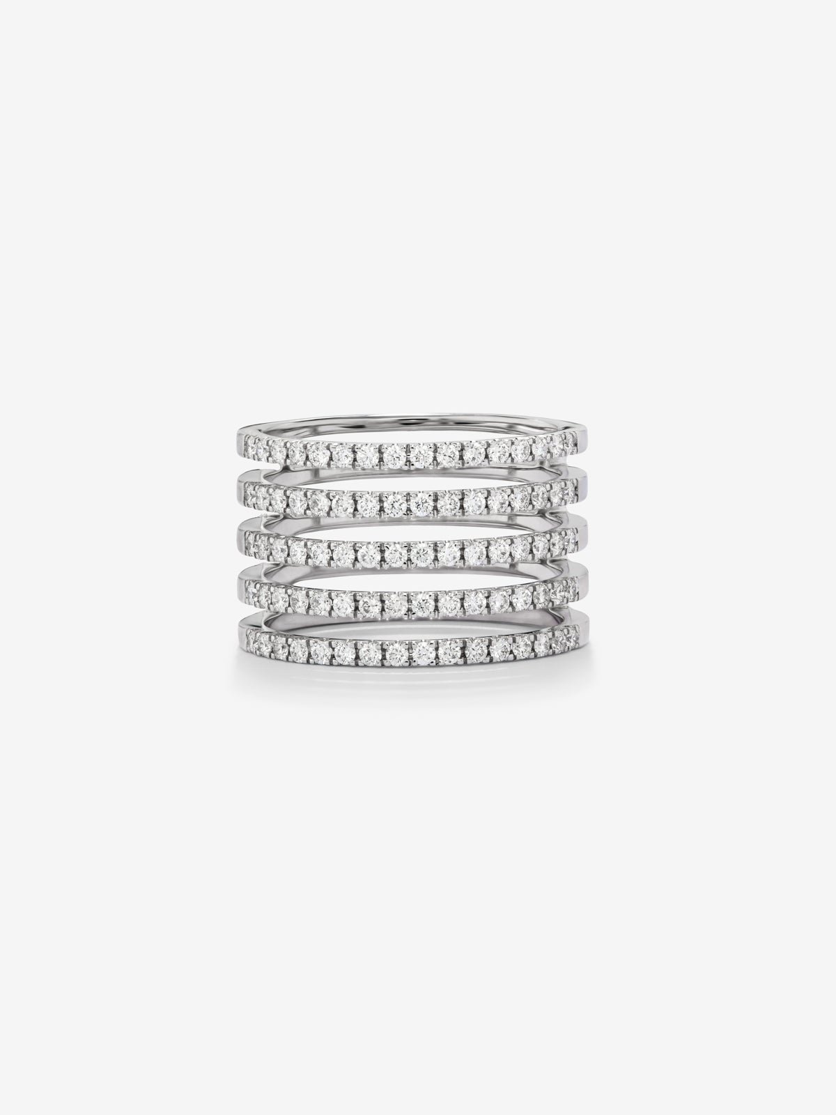 18K white gold multi-arm ring with 80 brilliant-cut diamonds with a total of 0.8 cts