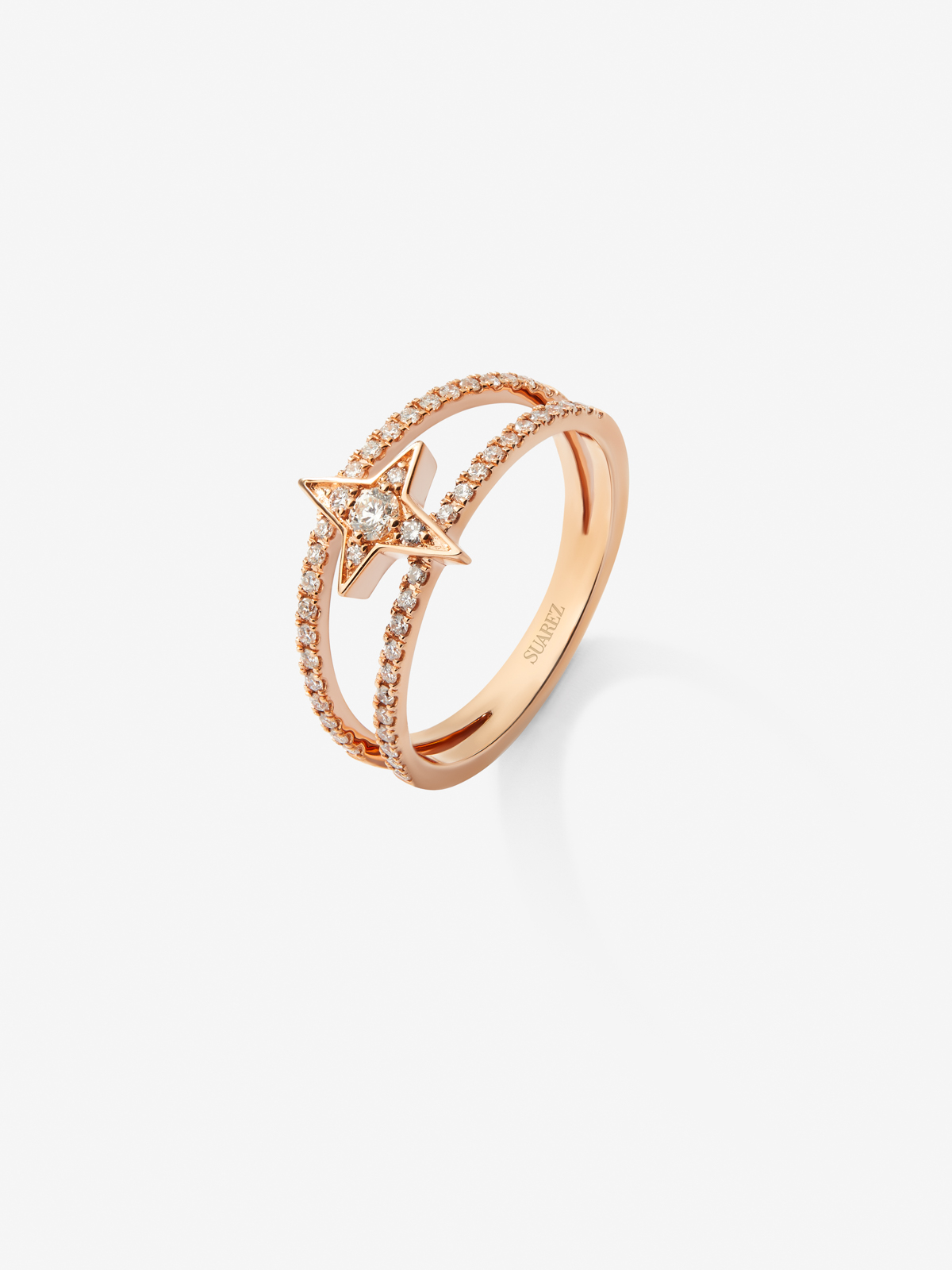 Open 18K rose gold ring with white diamonds of 0.29 cts