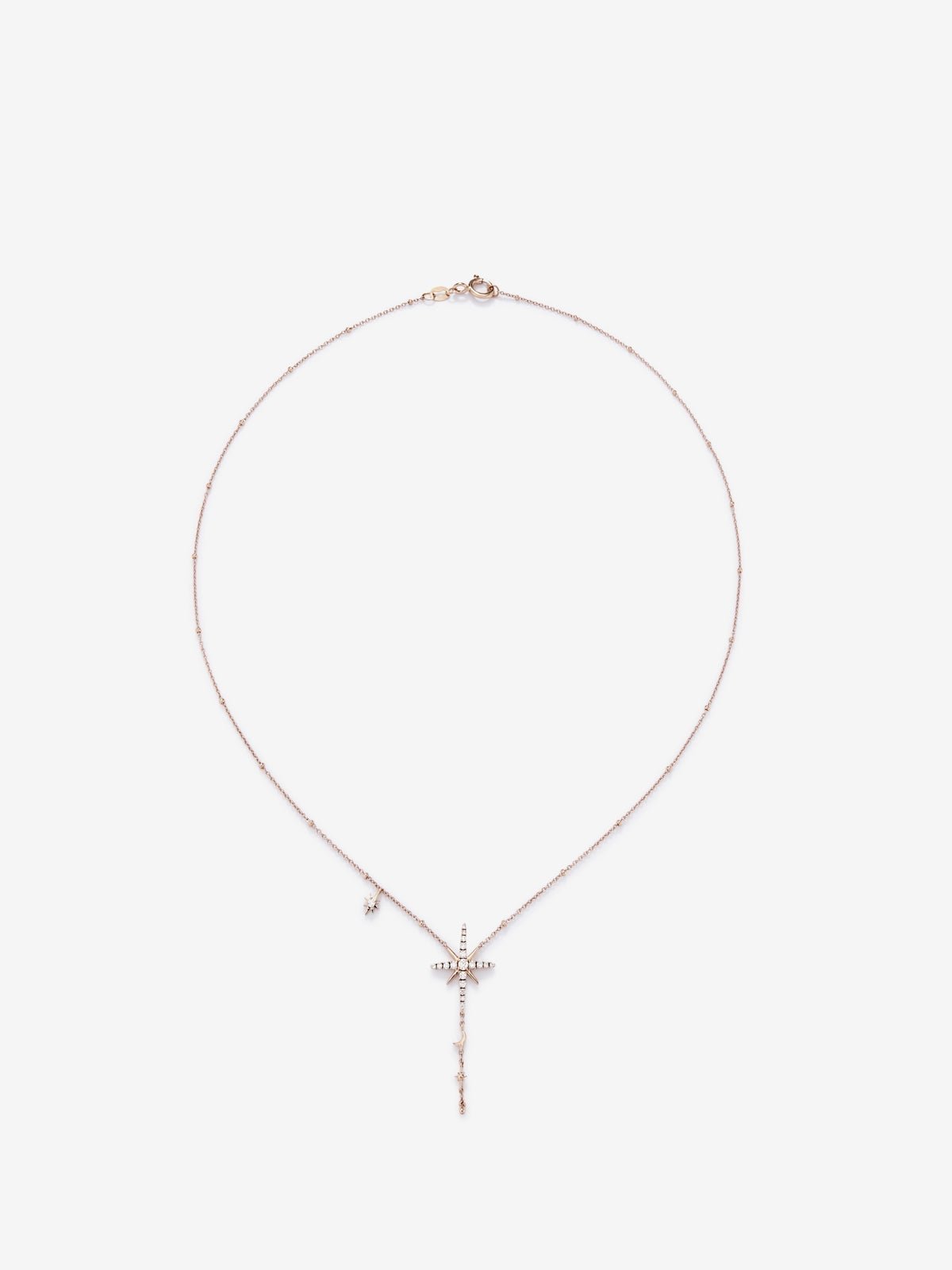 Long chain pendant with 18K rose gold star with diamonds