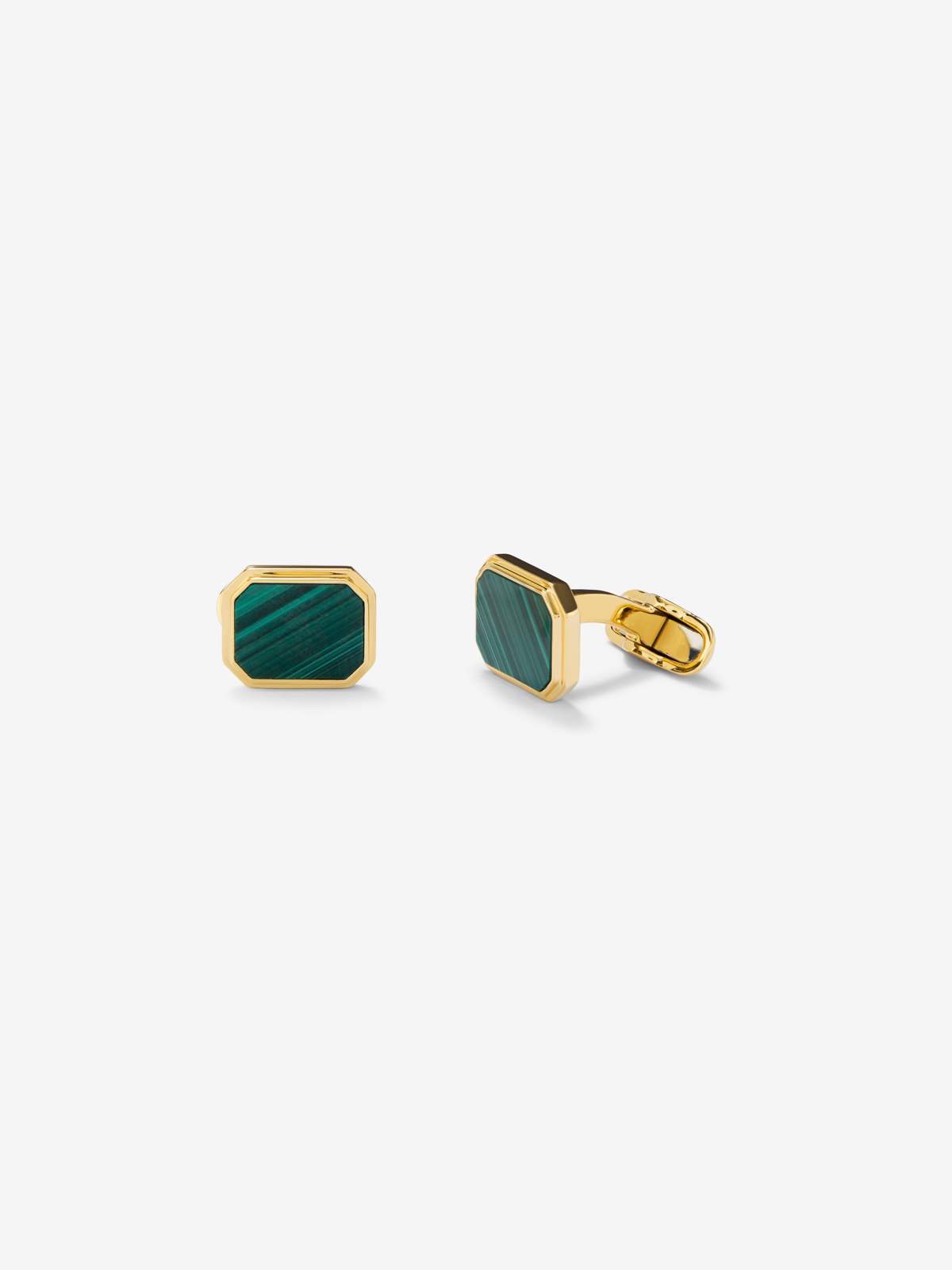 18k yellow gold twins with 6.7 cts green malaquita