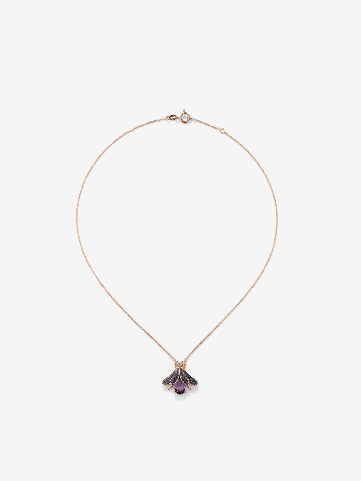 18K Rose Gold Insect Pendant Chain with Amethyst and Sapphire