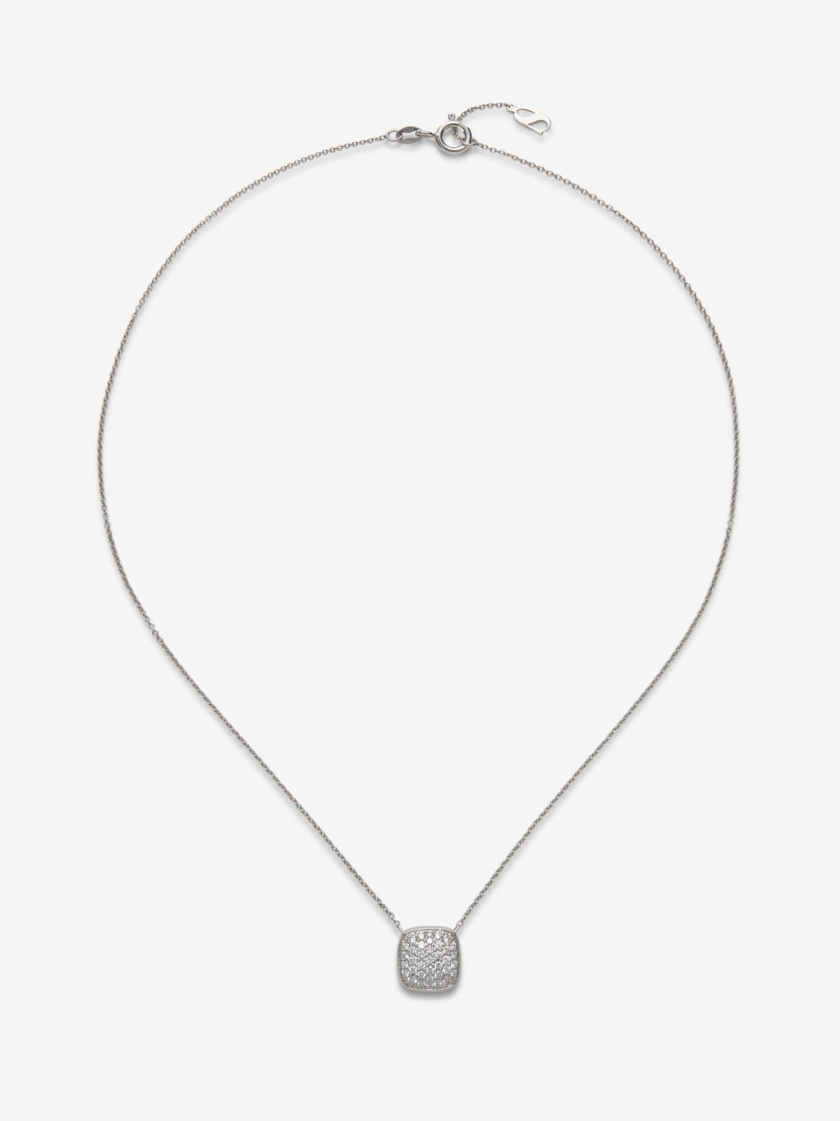 Colgante de oro blanco de 18K con motivo central geométrico con pavé de diamantes en talla brillante