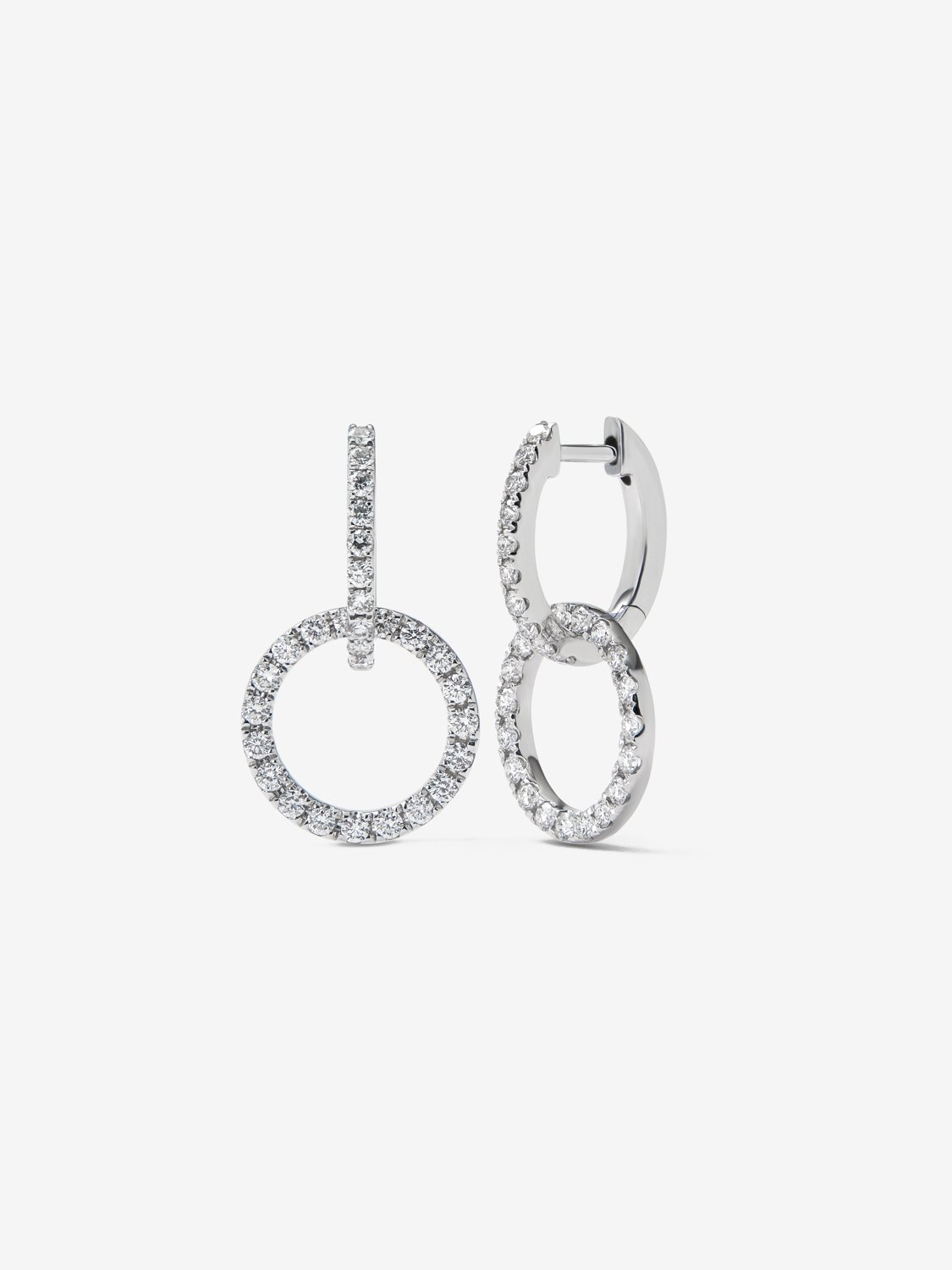 18kt white gold double hoop earrings with diamonds