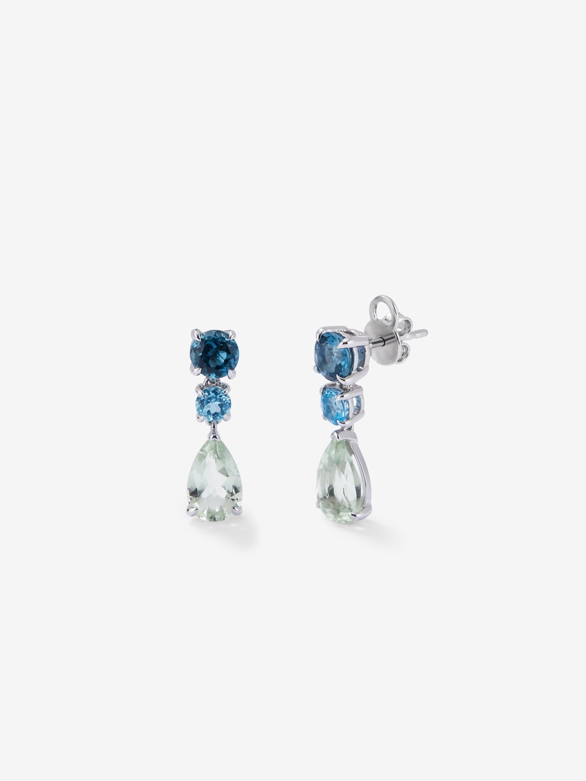 925 silver earrings with 2 London blue topaz, 2 Swiss blue topaz and 2 green amethysts