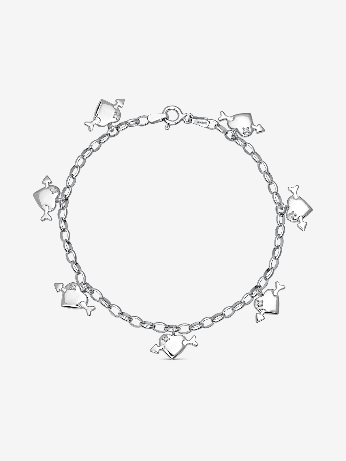 Silver hearts bracelet with diamonds