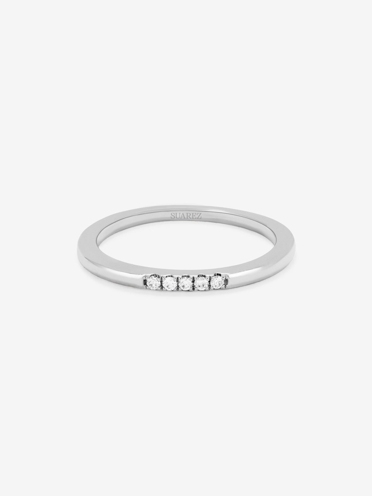 18K white gold ring with 5 brilliant-cut diamonds with a total of 0.05 cts