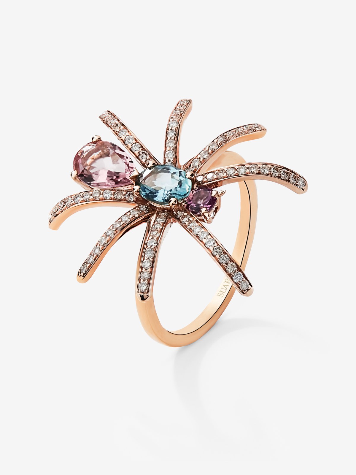 18K Rose Gold Insect Ring with Diamond and Tourmaline