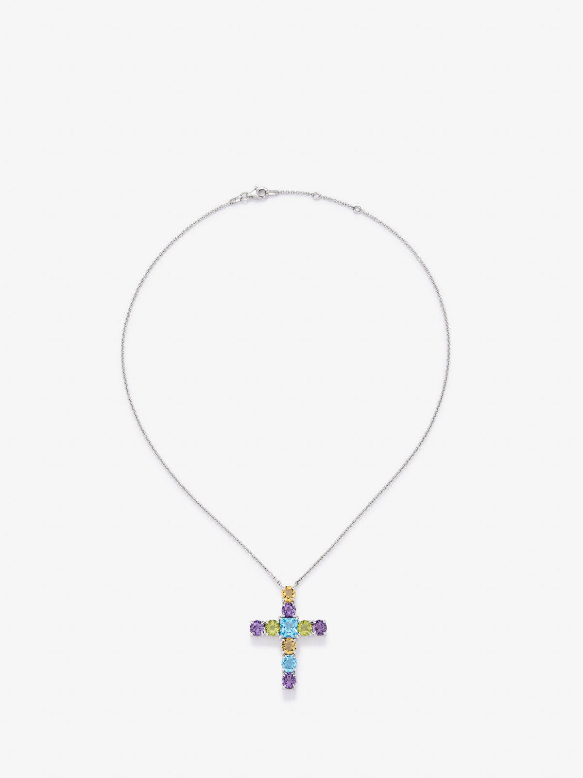 Pendant chain with 925 silver cross adorned with multicolored gems